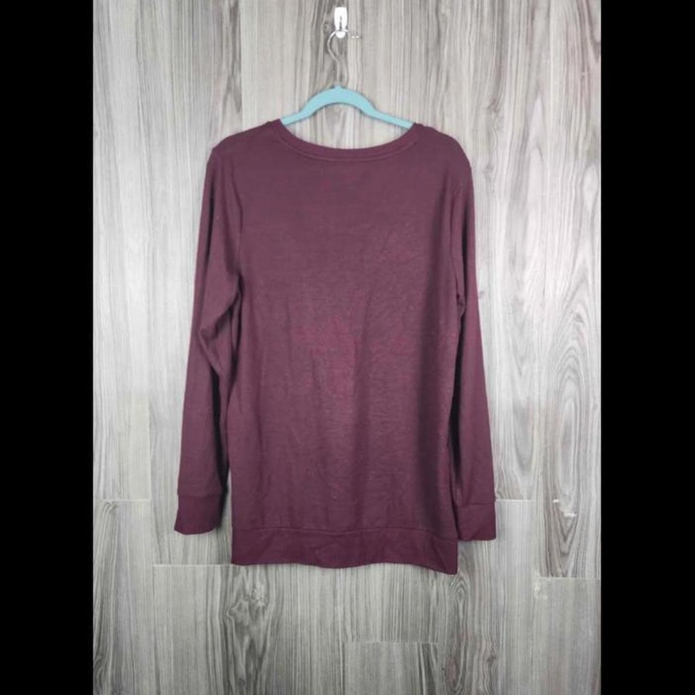 Lucky Brand Womens Burgundy V-Neck Long Sleeve Knit Top Side Slits Size M - Picture 5 of 5